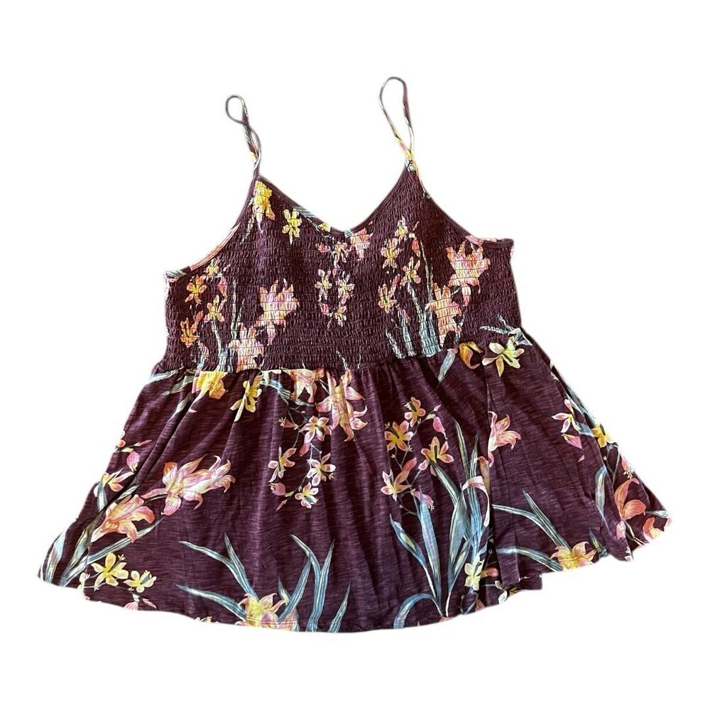 Torrid Smocked Babydoll Cami Floral Tank Burgundy Size 4 (4X)